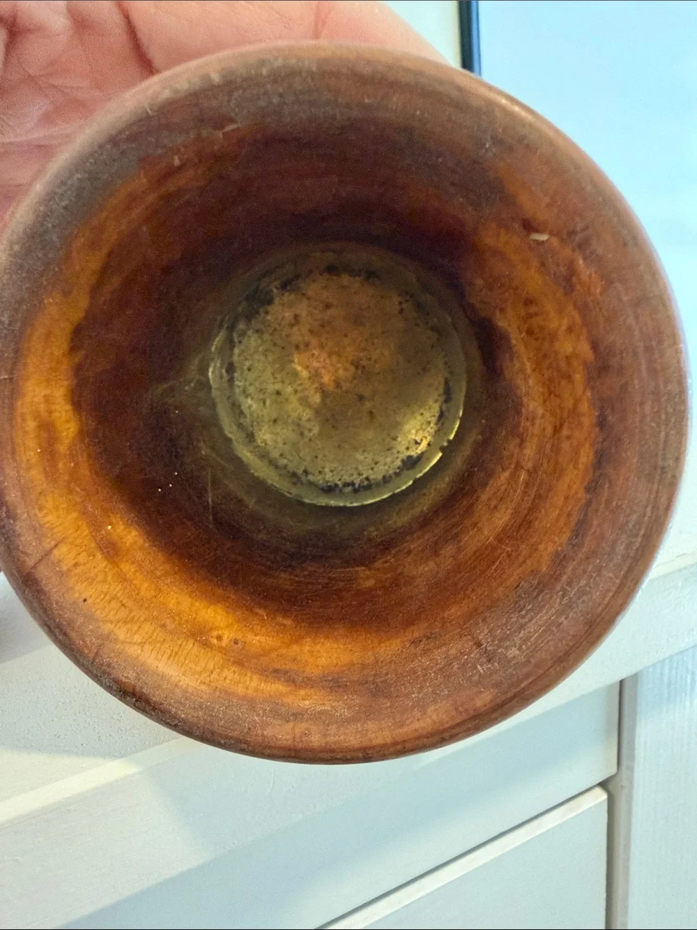 Wooden Vintage Mortar and Pestle with Brass Details